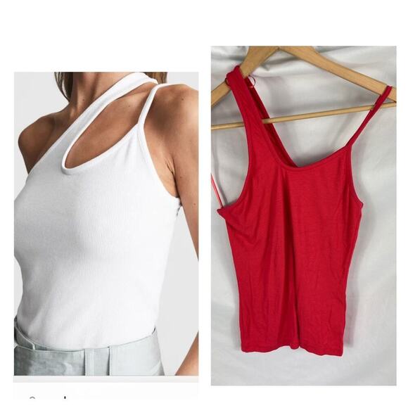 Reiss Tops - Reiss Amber Strappy Ribbed Tank Red Size Medium